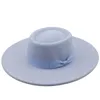 Stingy Brim Hats 2021 겨울 Fedora Fedoras 여성을위한 패션 Bowknot 평면 넓은 양모 펠트 재즈 탑 모자 버킷 모자
