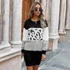 Fashion Leopard Knit Sweater Autumn Winter Bag Hip Slim Knitted Dress Women's Woolen Full O-Neck Pullovers 210508