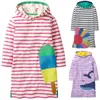Hooded Baby Girl One-piece Dress Red Stripe Children Dresses Autumn Long Girls Clothes Kids Blouse Outfits Ice Cream Sweater Top 210413