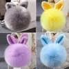 Moda Puszysty Faux Rabbit Ear Futro Łańcuch Ball Pompom Sztuczny Rabbit Fur Keychain Uchwyt Samochodowy Kobiety Torebka Keyring Prezenty