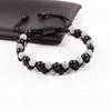 Pulsera de piedras preciosas de moda Natural 6mm labradorita cuentas de ágata negra cordón hecho a mano pulsera de macramé trenzado hombres mujeres 336U