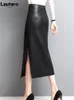 Spódnice Lautaro długie czarne ołówek skórzana spódnica Kobiety z boczną szczeliną wysoką talię plus rozmiar midi faux dla 4xl 5xl 6xl
