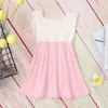 Spring Autumn Kids Dresses For Girls Princess Pure Color Bouffancy Sleeveless Knit 210429