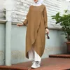 Kobiety Sukienka Moda Muzułmańska Jesień Elegancka Casual Lady Solid Color Pullover Z Długim Rękawem Loose 5XL Lugentolo Sukienki