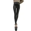 Nieuwe stijl Zwart afslankvorming Lederen leggings hoge taille mode sexy pu lederen broek vrouwen plus maat H1221