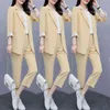 Vintage Dames Pant Pak Casual Fashion Light Green Gekleed Blazer Jas Kledingkleding Pakken Vrouwelijke Sets 211105