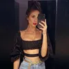 puff sleeve black and white blouse shirt women sexy crop tops summer off shoulder blouse tops blousa femininas chic 210415