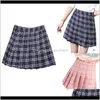 Kleidung Bekleidung Drop Lieferung 2021 Weibliche Abnehmen Plissee Kurzer Rock Hohe Taille A-Linie College Wind Mädchen Kawaii Blau Plaid Sommer Womens M