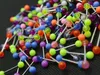 Dil Yüzükler Mix Renkler 100 adet Vücut Piercing Takı Paslanmaz Çelik Halter Akrilik 5mm Top Küpe