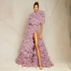 Chic Fluffy Pleated Long Evening Dresses Women Maxi Side High Split Ruffled Tulle Dress Custom Made For Winter Gown