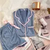 Pajamas Sets Pyjamas Women Satin Ruffled Nightwear Drawstring Vintage Sleepwear For Girl Sexy Lingerie Pink Adult Onesie Dormir Q0706