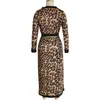 Women's Two Piece Pants Casual Leopard Print Women Set Sexy Long Sleeve O Neck Top Coat With Bandage Vintage Suit Female