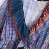 Zoete vrouwen v-hals ruche jurk lente mode dames chinese stijl vintage vrouwelijke patchwork gedrukt 210515