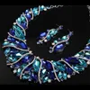 Vintage Verklaring Crystal Ketting Oorbellen Set Retro Dubai Bridal Sieraden Sets Dames Party Luxe Groot Kleurrijke Sieraden Gift H1022