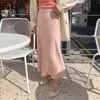 Koreanska Eleganta Satin Kvinnor Midi Skirt Hög midja Solid Slim Zipple Kvinna Långkjolar Vår Sommar Mode Ladies Bottom 210518