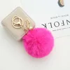 23 Colors Trinket Fluffy Artificial Rabbit Fur Ball Key Chain Pompons with Leaves for Women Car Bag Key Ring Jewelry Gift EH1003 G1019