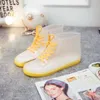 Women Rain Boots Jelly PVC rainshoes Gear Med Heels Shoes Woman 2021 Fashion Transparent Boot For student Platform Sewing Booties Solid wmq1010