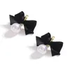 Tecido Contratado Lace Bowknot Big Pearl Dangle Brincos Doce Black Color Coreia Moda Mulheres Adorável Brincos Jóias 2022