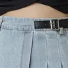 Zwarte basistoon vrouwen denim geplooide rokken met knoop 2021 hoge taille streetwear BF -stijl mini rok jeans femme