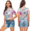 Kobiety Koszulka Koszulka Dye Drukuj Summer Casual O-Neck Krótki Rękaw Skinny Perspektywy Slim Fit Streetwear Plus Rozmiar XS-5XL 210522
