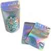 100pcs/lot Aluminum Foil Zipper Bags Self Sealing Stand Up Reusable Smell Proof Food Pouch Laser Holographic Plastic Storage Bag