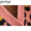 Vintage Leopard Strickjacke Pullover Frauen Sexy Tiefem V-ausschnitt Langarm Stricken Cropped Oberbekleidung Herbst Casual Plus Größe Tops 210514