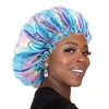 Fashion Big Size double layer Night Hat Head Cover satin bonnet Curly Hair Care Women Wide Band sleeping cap