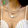 Chokers F.J4Z 2021 Trend Women's Necklaces Beaded Simulated Pearl Cuban Chain Toggle Statement Chunky Necklace Punk Party Jewelry