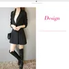 Kombinezony damskie Blazers suknia biznesowa dla kobiet biuro długa marynarka kurtka czarna podwójnie piersi plisowana szata plus f345