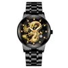 Calendário de moda mens relógio cinto de aço Nonmechanical negócio impermeável quadrado diamante dragão chinês relógios