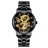 Mode Kalender Herenhorloge Staal Riem Niet-Mechanische Business Waterdichte Vierkante Diamant Chinese Dragon Horloge