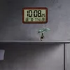 Zegar ścienny Timers z wilgotnością temperatury wewnętrznej Pełny kalendarz Duża data wyświetlania Tydzień Bamboo/Ciemne ziarno