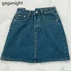 Kvinnors sommar Solid Svart Blå Jeans Skirt Casual High Waist Denim s Ladies All-Matched Mini A-Line 210601
