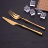 24 pcs matte ouro aço inoxidável cutelaria conjunto fork colheres facas conjunto de mesa Complete jantar cozinha utensílios conjuntos colheres de chá 211012