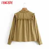 Women Retro Ruffles Romantic Blouse with Bow Long Sleeve Chic Female Shirt Tops 5D08 210416