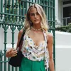 Dropped Neck Loose Crop Tops Women Floral Print Boho Summer Halter Tank Heart Sequined White Chic Camis 210427