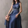 Irregular Silm Denim Dresse Vintage Embroidery with Sashe Elegant Single Breasted Sleeveless Vestido Feminino 210525