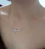 Pequeno ouro curvado lateralmente cruz colar para mulheres homens zircônia cúbica pingente religioso jóias charme collier chains2572