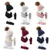 3 pcs Hommes Femmes Tricoté Bonnet Chapeau Écharpe Gants Ensemble Hiver Chaud Faux Boule Pom Y1qd