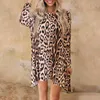 2021 Europeisk och amerikansk avslappnad klänning Kvinnors Leopard Skriv ut Långärmad rund halslös