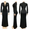 casual solid women elegant Deep V Neck Sheer High Slit Floor Length dresses 2021 sexy evening party club