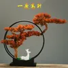 Decorative Flowers & Wreaths Chinese Style Guest-Greeting Pine Creative Design Bonsai Zen Garden Iron Ring Living Room Decoration Feng Shui