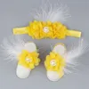 Yundfly Boutique Chiffon Flower Headband with Barefoot Sandals Soft Feather Barefoot Shoes Baby Girls Gift 2501 Q2