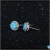 Stud Earrings Jewelry 10 Mm Round Shape Simple Blue Opal Stone Stud Designs With Sier Earring Backs Stoppers 2Wxkf