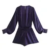 BLSQR Mode Violet Combishorts Femmes Chic Vintage V Cou Taille Élastique Femme Combinaisons Courtes Mujer 210430