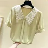 Mulheres primavera no verão estilo chiffon blusas camisas lady casual manga curta colar gole de chiffon blusas tops zz0792 210401