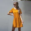 Boho gele polka dot vrouwen jurk casual O-hals korte mouw zomer strand mini jurken w9166 210526