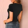 Mode Klassische Einfarbig T-shirt Top Sexy Taste Dekoration Low-cut Eng anliegende Schlanke T-shirt Sommer Kurze frauen