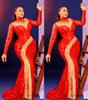 Plus Size Arabic Aso Ebi Red Luxurious Sparkly Prom Dresses Beaded Sequined Mermaid Evening Formal Party Second Reception Gowns Dress ZJ224