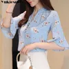 zomer korte mouw bloemenprint vrouwen shirt blouse voor dames blusas dames tops en blouses chiffon shirts top plus size 210412